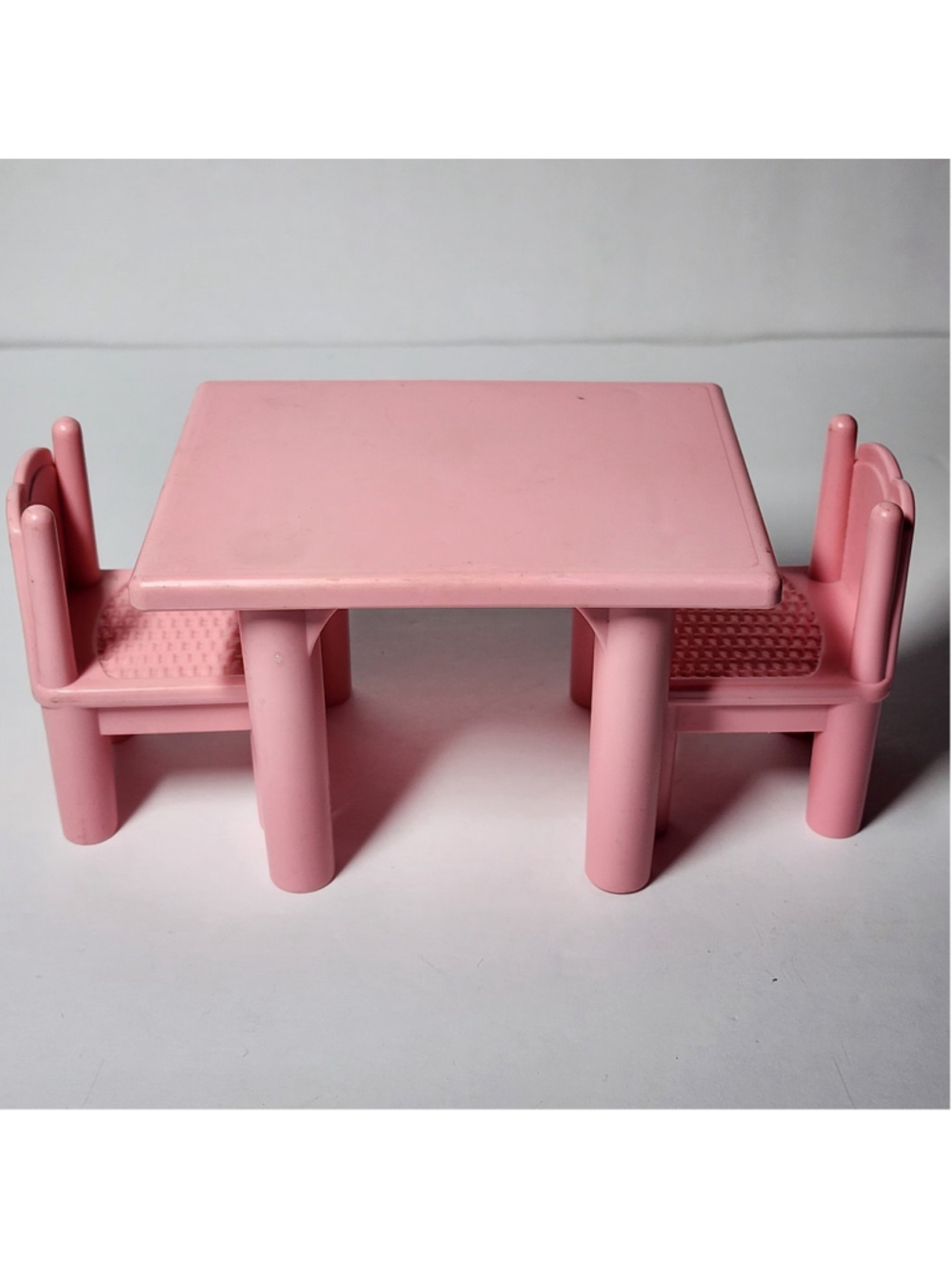 Vintage 1993 Playskool Dollhouse Pink Table & Two Matching Chairs Dining Set